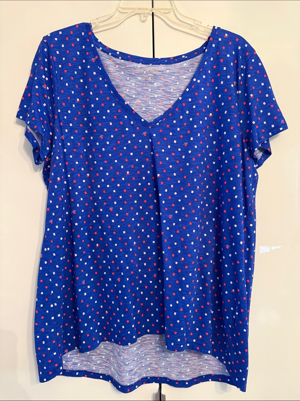 Lilly Pulitzer Classic V-Neck Blue Polka Dot Tee